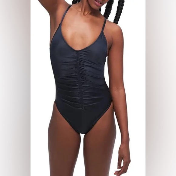 Good American Always Ruched One-Piece Black Swimsuit 12/14